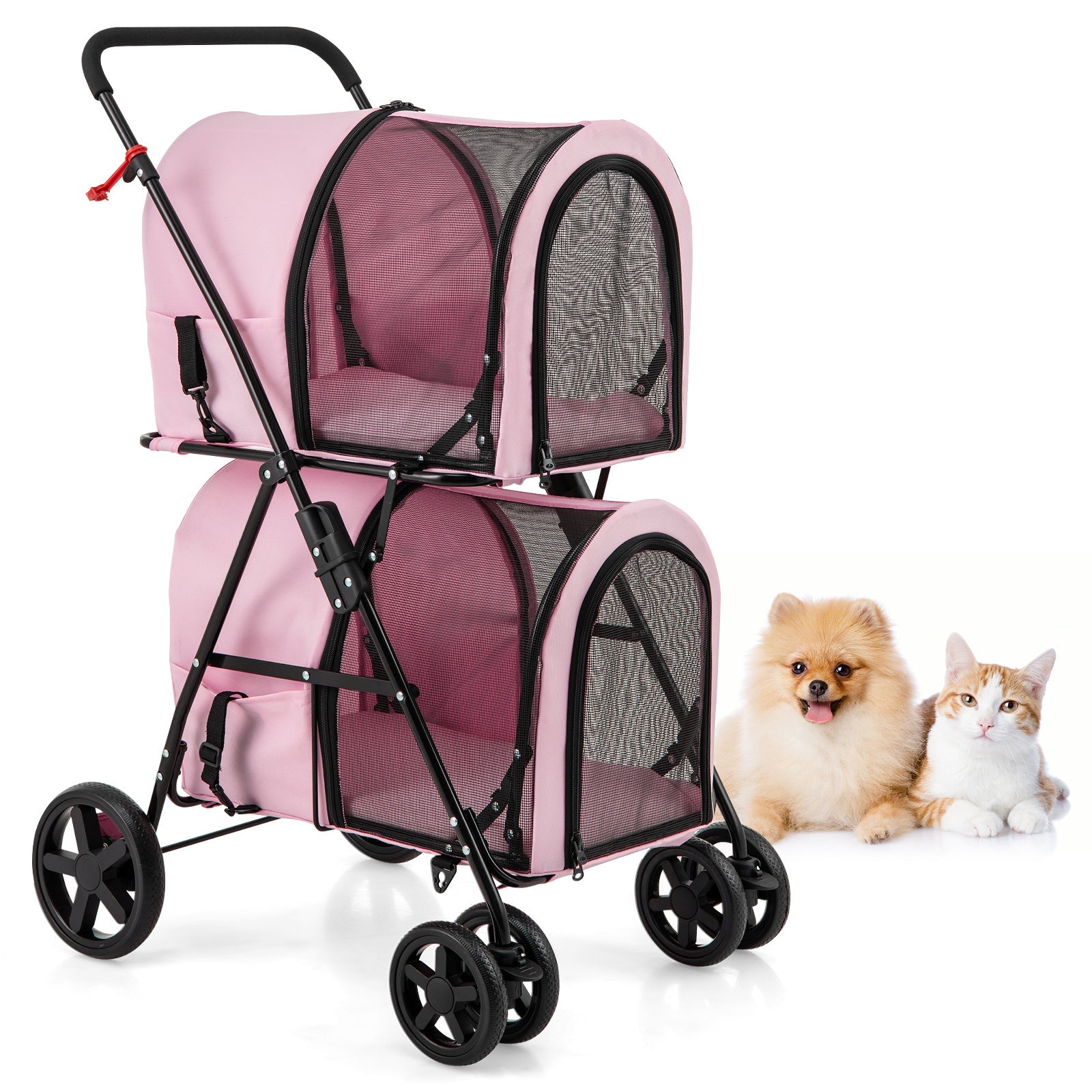 4-in-1 Double Pet Stroller with Detachable Carrier and Travel Carriage