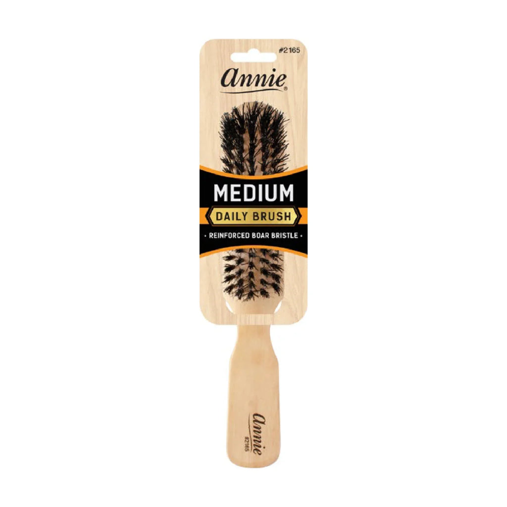 Annie Medium Wooden 5 Row Brush, Boar & Nylon Bristle, Light Brown