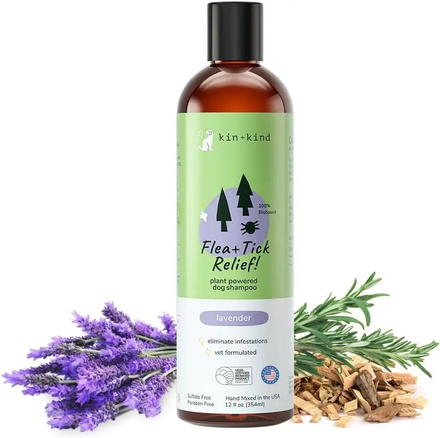 Kin+Kind Flea & Tick Dog Shampoo – Plant-Based Lavender Treatment, 12 oz