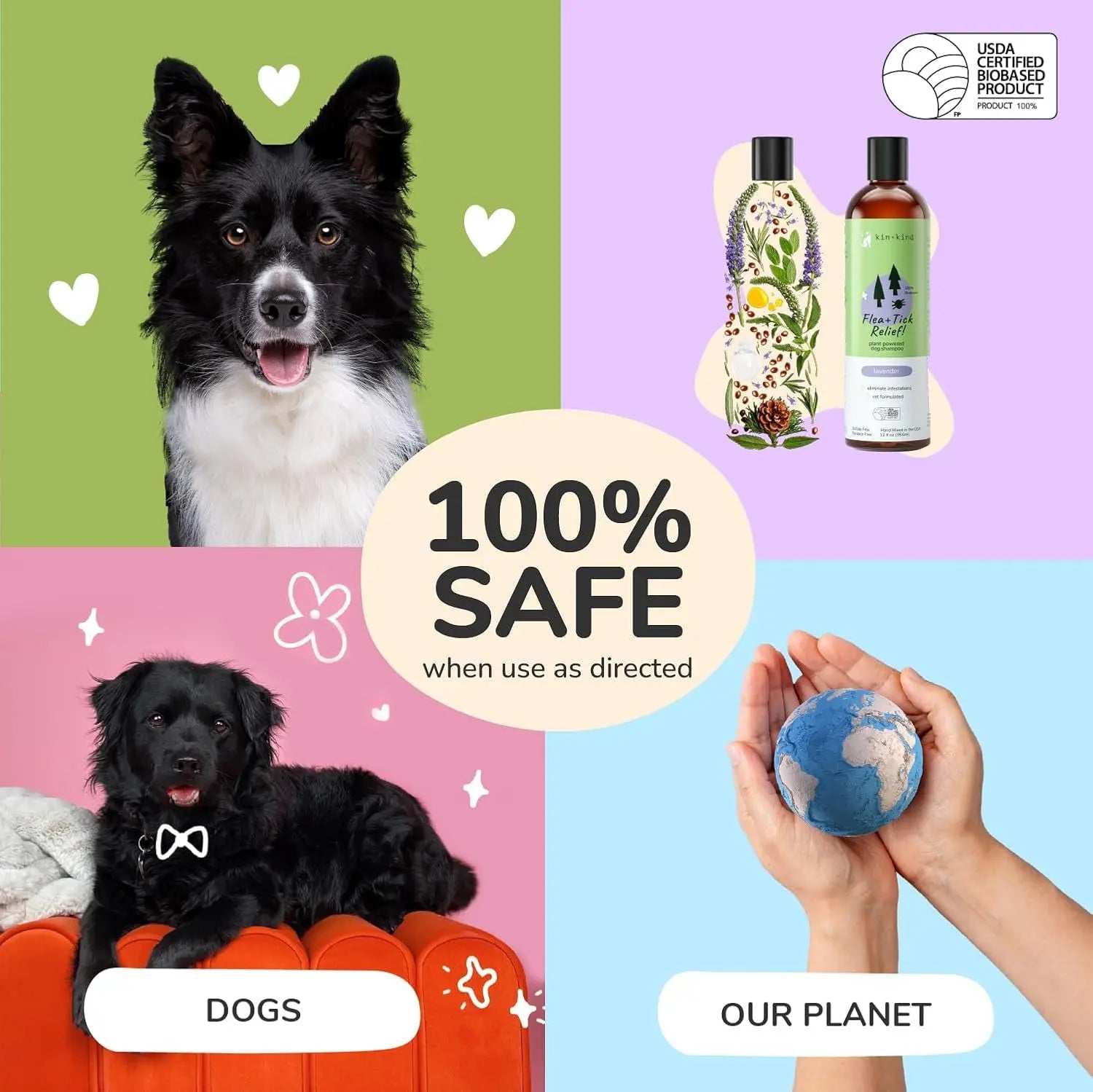 Kin+Kind Flea & Tick Dog Shampoo – Plant-Based Lavender Treatment, 12 oz