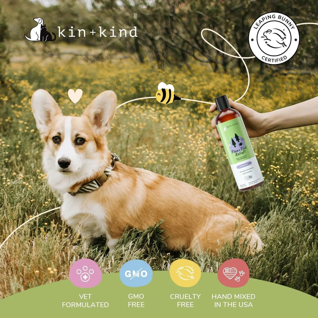 Kin+Kind Flea & Tick Dog Shampoo – Plant-Based Lavender Treatment, 12 oz