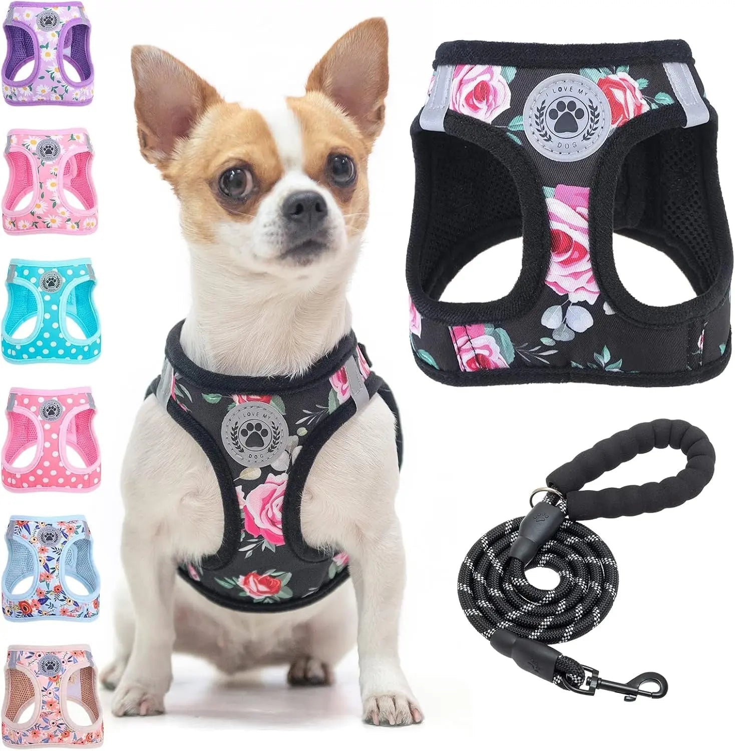 Step-In Dog Harness & Leash Set in Various Patterns – Reflective No Pull (XS- XL)