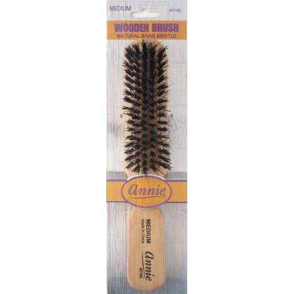 Annie Medium Wooden 5 Row Brush, Boar & Nylon Bristle, Light Brown
