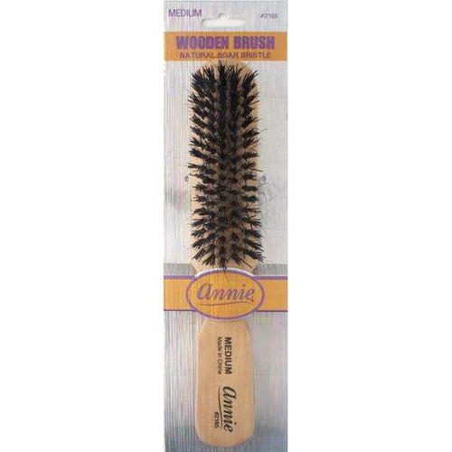 Annie Medium Wooden 5 Row Brush, Boar & Nylon Bristle, Light Brown