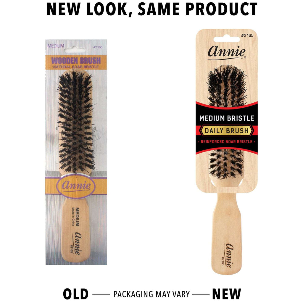 Annie Medium Wooden 5 Row Brush, Boar & Nylon Bristle, Light Brown