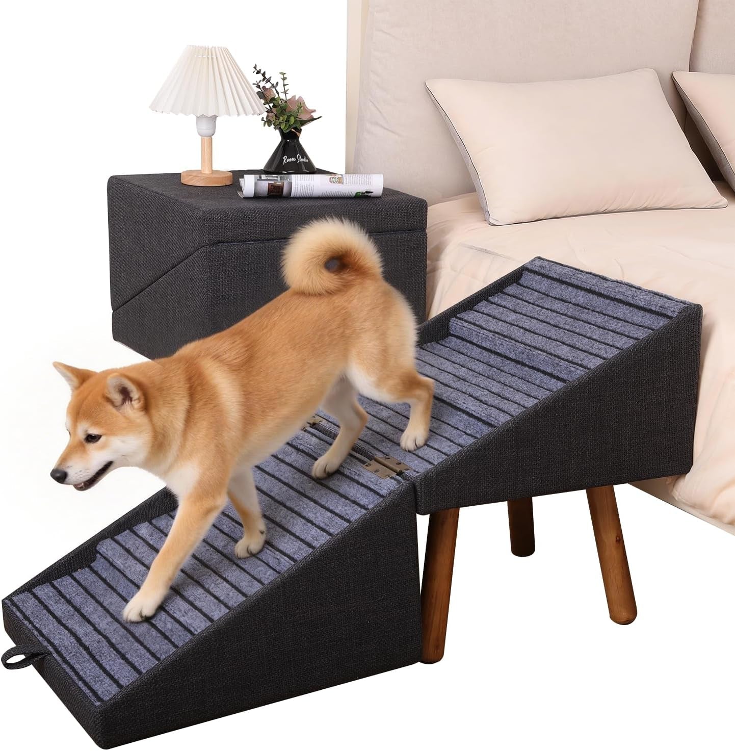 Dog Stairs for Couch 2 in 1 Foldable Pet Steps Ottoman Non Slip